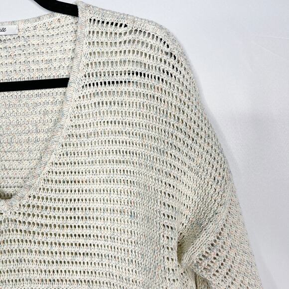 Madewell Small S Rainbow Marled Seville Pullover Sweater V Neck Cotton Boxy Fit - Picture 3 of 11